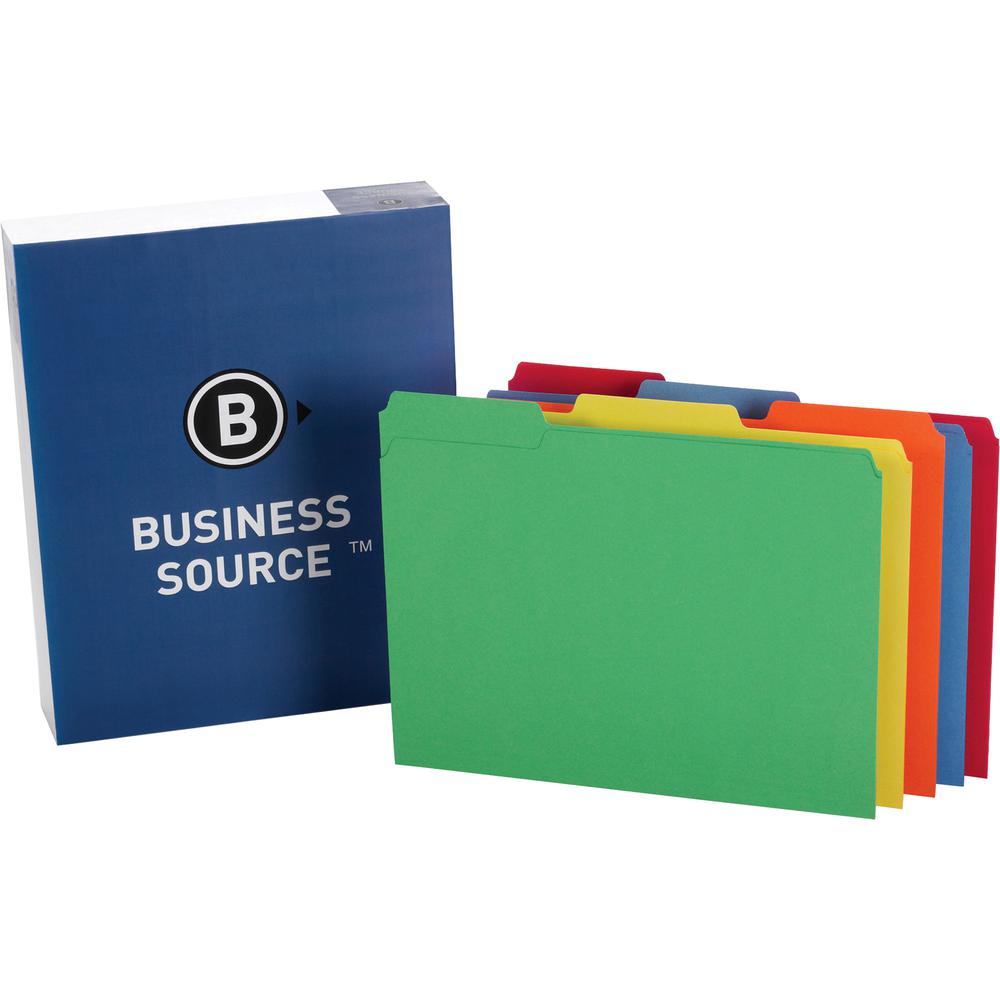 Business Source 1/3 Tab Cut Letter Recycled Top Tab File Folder - 8 1/2" x 11" - Top Tab Location - Assorted Position Tab Position - Assorted - 10% Recycled - 100 / Box. Picture 4