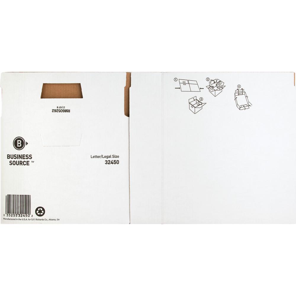 Business Source Quick Setup Medium-Duty Storage Box - External Dimensions: 12" Width x 15" Depth x 10"Height - Media Size Supported: Legal, Letter - Lift-off Closure - Medium Duty - Stackable - White . Picture 7