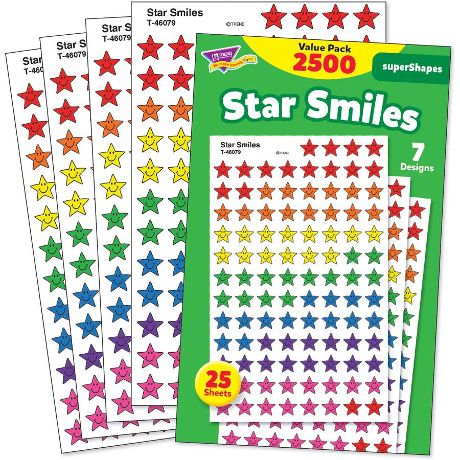 Trend Super Shapes Star Smiles Stickers - 2500 x Star Shape - Self-adhesive - Acid-free, Non-toxic, Photo-safe - Assorted - 2500 / Pack. Picture 4