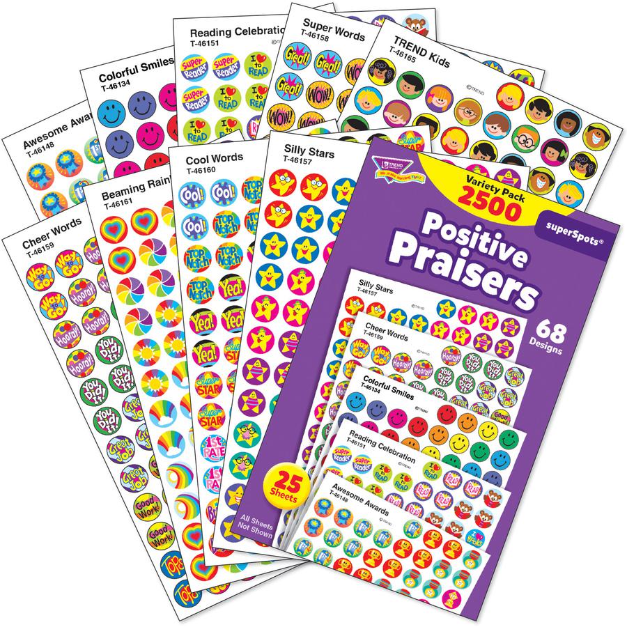 Trend superSpots Positive Praisers Stickers - Self-adhesive - Assorted - 2500 / Pack. Picture 4