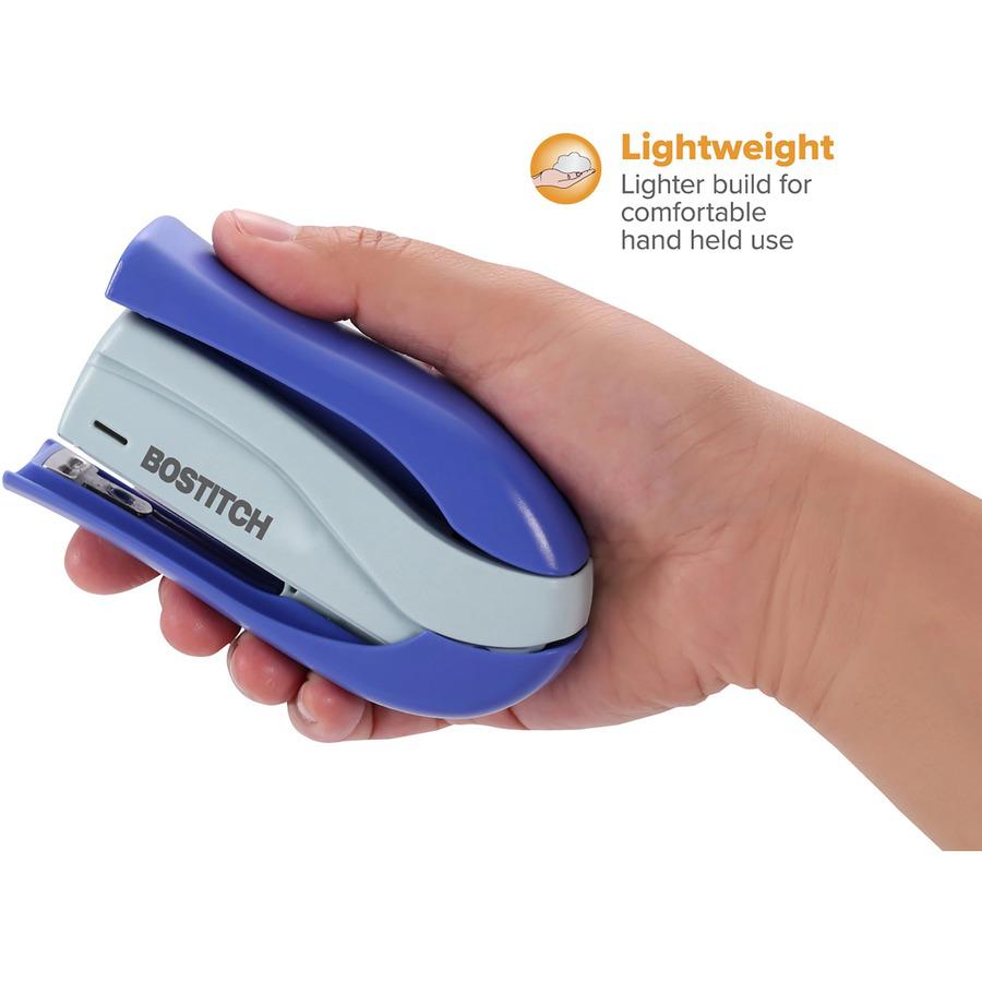Bostitch Spring-Powered 15 Handheld Compact Stapler - 15 Sheets Capacity - 105 Staple Capacity - Half Strip - 1/4" Staple Size - 1 Each - Blue. Picture 4
