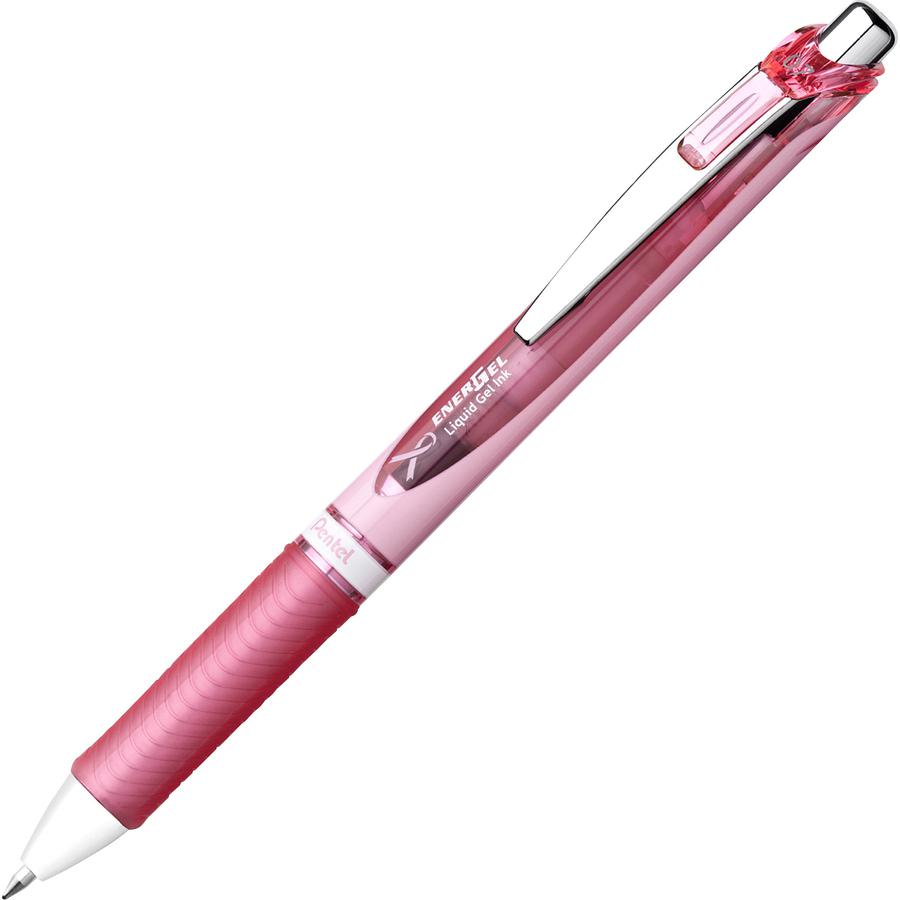 EnerGel EnerGel Pink BCA Ribbon RTX Liquid Gel Pens - Medium Pen Point - 0.7 mm Pen Point Size - Refillable - Retractable - Black Gel-based Ink - Pink Barrel - Metal Tip - 3 / Pack. Picture 3