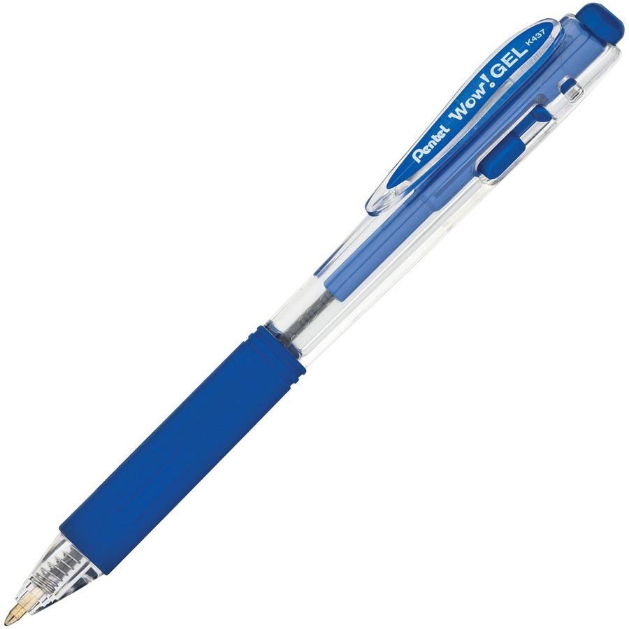 Pentel Wow! Gel Pens - Medium Pen Point - 0.7 mm Pen Point Size - Retractable - Blue Gel-based Ink - Clear Barrel - 1 Dozen. Picture 3
