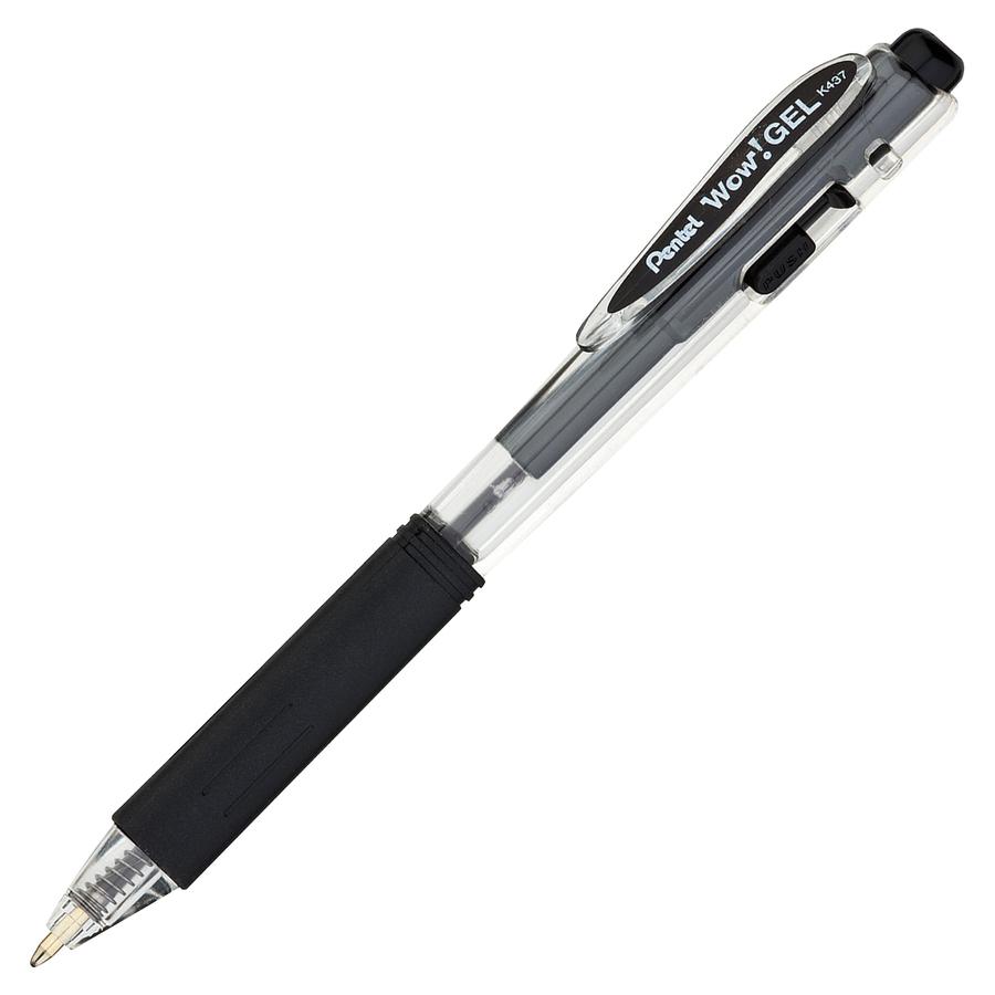 Pentel Wow! Gel Pens - Medium Pen Point - 0.7 mm Pen Point Size - Retractable - Black Gel-based Ink - Clear Barrel - 1 Dozen. Picture 2