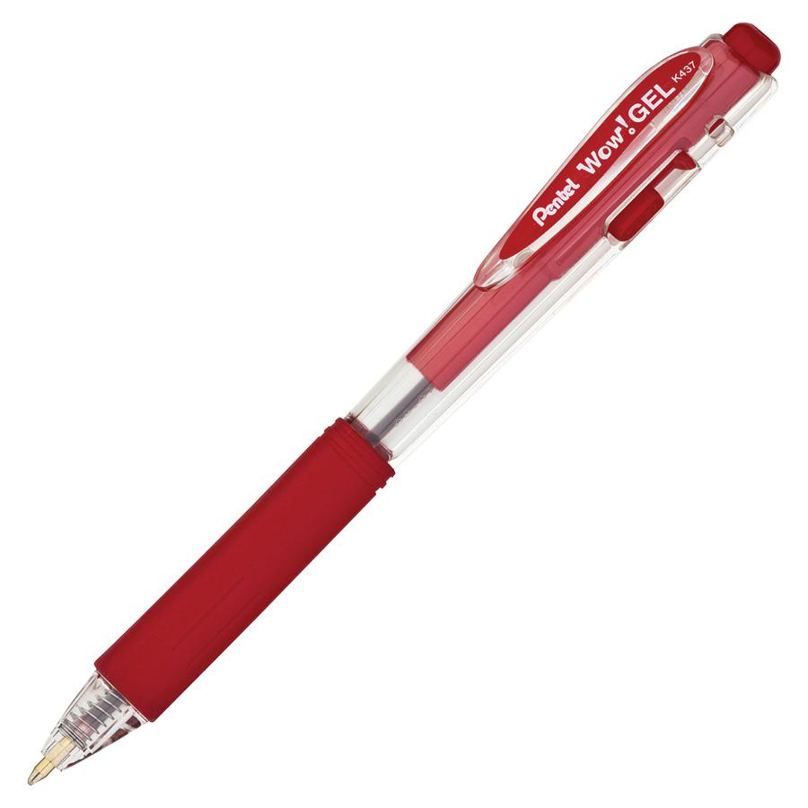 Pentel Wow! Gel Pens - Medium Pen Point - 0.7 mm Pen Point Size - Retractable - Red Gel-based Ink - Clear Barrel - 1 Dozen. Picture 4