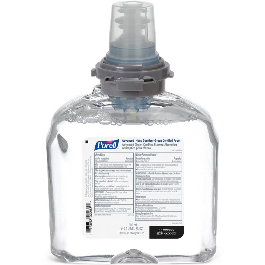 PURELL&reg; Hand Sanitizer Foam Refill - Fragrance-free Scent - 40.6 fl oz (1200 mL) - Hand - Clear - Dye-free, Fragrance-free - 2 / Carton. Picture 4