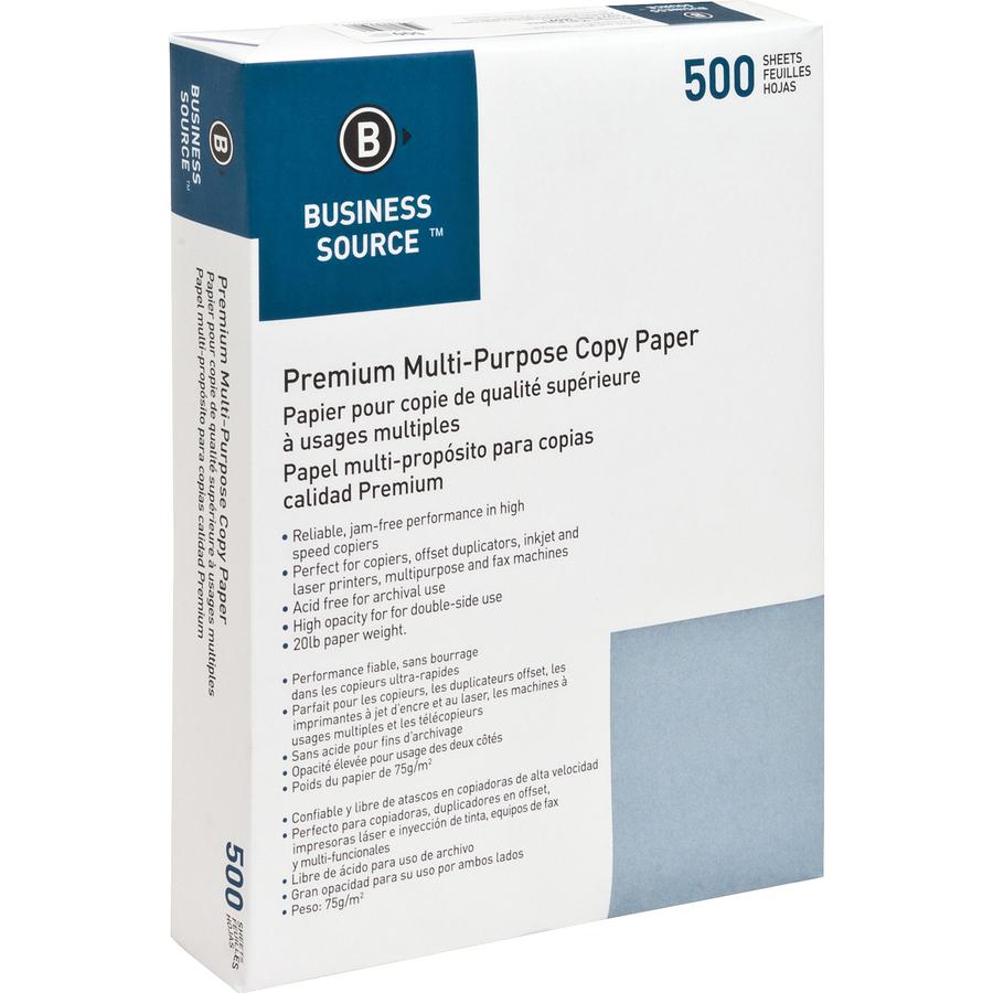Business Source Premium Multipurpose Copy Paper - Letter - 8 1/2" x 11" - 20 lb Basis Weight - 2500 / Carton - White. Picture 2
