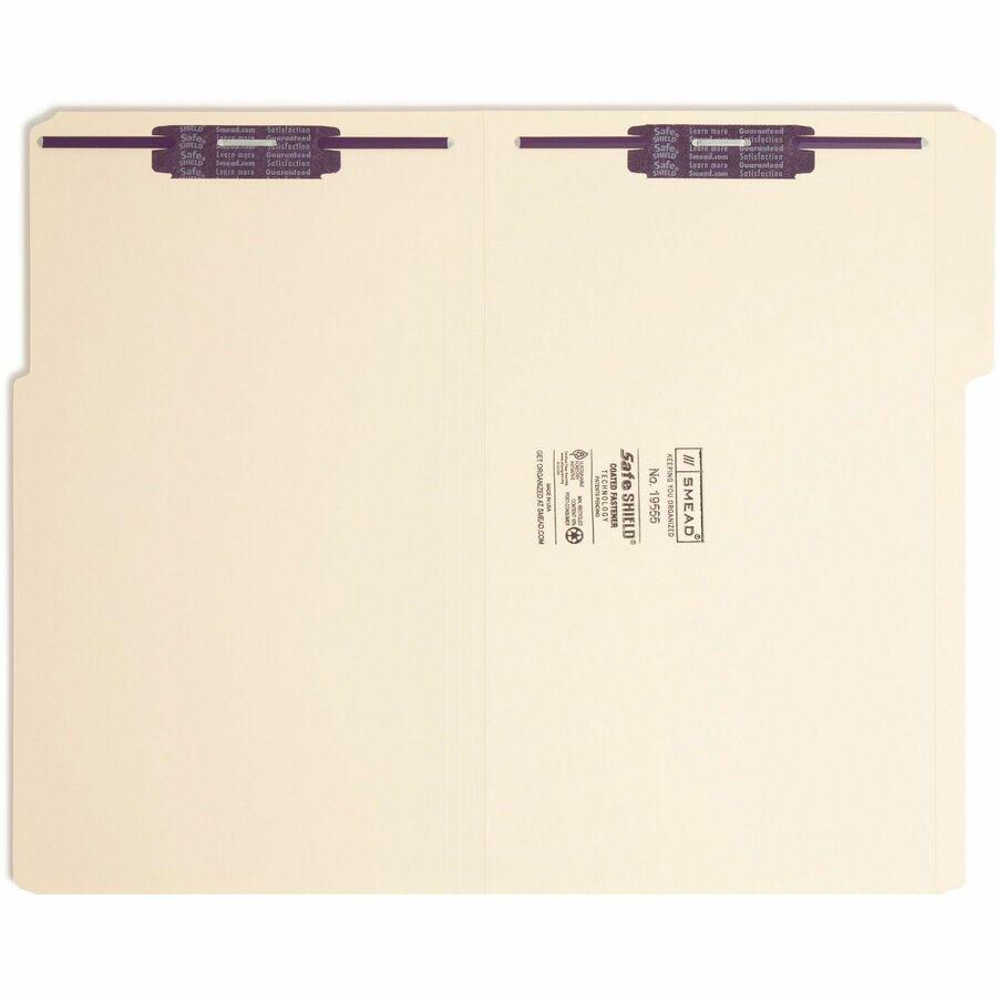 Smead 1/3 Tab Cut Legal Recycled Top Tab File Folder - 8 1/2" x 14" - 3/4" Expansion - 2 x 2S Fastener(s) - Top Tab Location - Right of Center Tab Position - Manila - Manila - 10% Recycled - 50 / Box. Picture 10