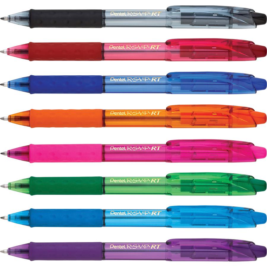 Pentel Recycled Retractable R.S.V.P. Colors Pens - Medium Pen Point - 1 mm Pen Point Size - Refillable - Retractable - Assorted - Assorted Barrel - Metal, Stainless Steel Tip - 8 / Pack. Picture 3