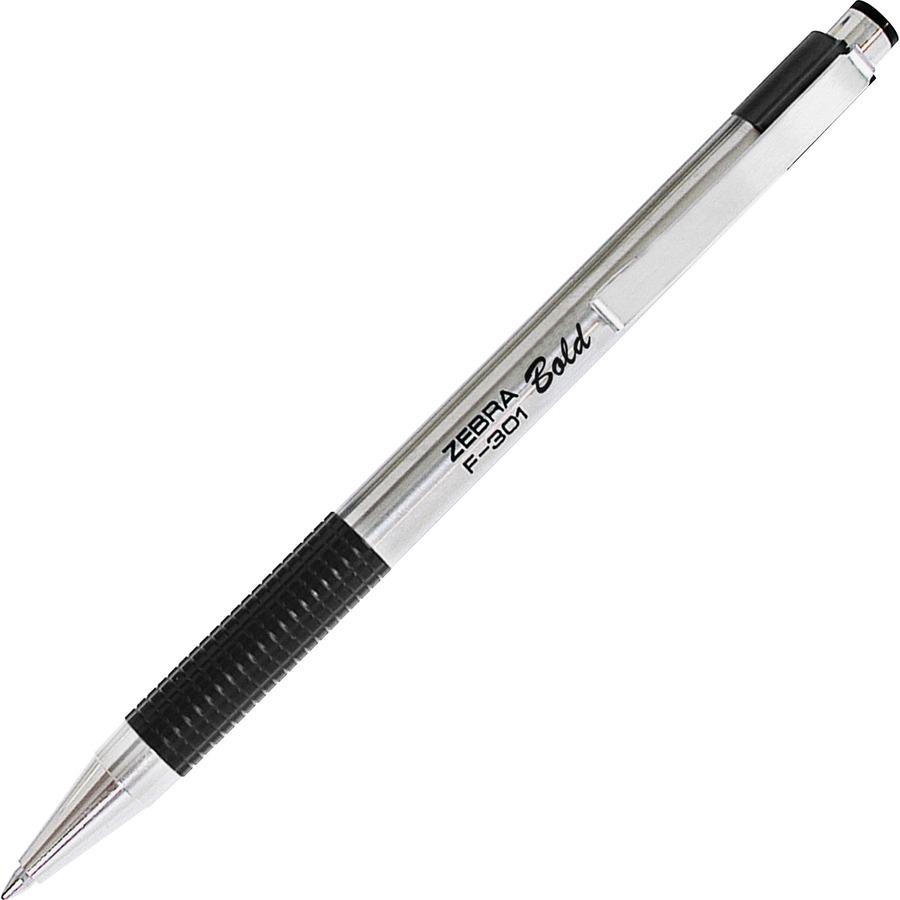 Zebra STEEL 3 Series F-301 Retractable Ballpoint Pen - Bold Pen Point - 1.6 mm Pen Point Size - Refillable - Retractable - Black - Stainless Steel Barrel - 1 Dozen. Picture 4