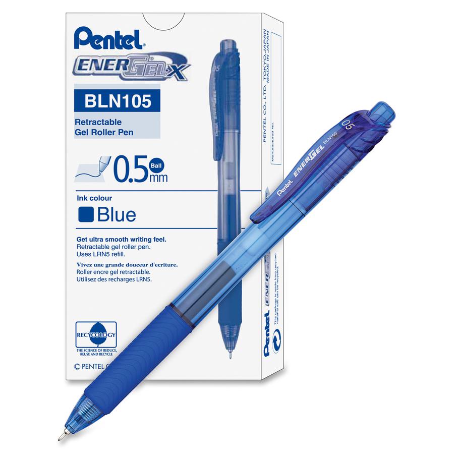 Pentel EnerGel-X Retractable Gel Pens - Fine Pen Point - 0.5 mm Pen Point Size - Needle Pen Point Style - Refillable - Retractable - Blue Gel-based Ink - Blue Barrel - 1 Dozen. Picture 7
