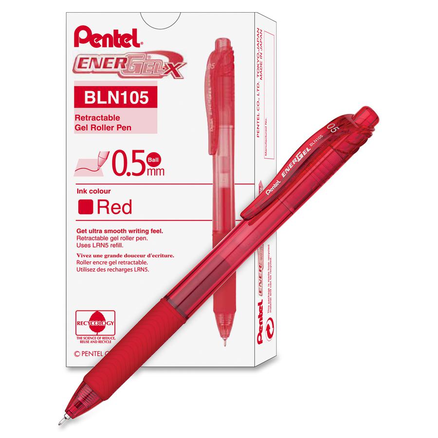 EnerGel EnerGel-X Retractable Gel Pens - Fine Pen Point - 0.5 mm Pen Point Size - Needle Pen Point Style - Refillable - Retractable - Red Gel-based Ink - Red Barrel - 1 Dozen. Picture 5