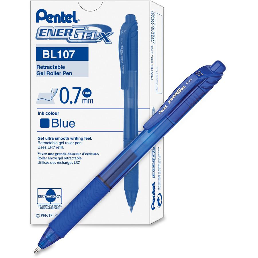 Pentel EnerGel-X Retractable Gel Pens - Medium Pen Point - 0.7 mm Pen Point Size - Refillable - Retractable - Blue Gel-based Ink - Blue Barrel - Metal Tip - 1 Dozen. Picture 6