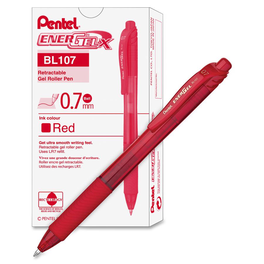 EnerGel EnerGel-X Retractable Gel Pens - Medium Pen Point - 0.7 mm Pen Point Size - Refillable - Retractable - Red Gel-based Ink - Red Barrel - Metal Tip - 1 Dozen. Picture 4