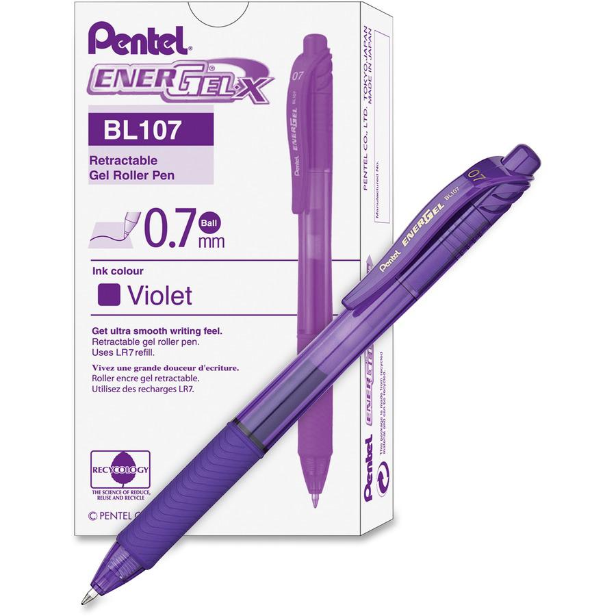 EnerGel EnerGel-X Retractable Gel Pens - Medium Pen Point - 0.7 mm Pen Point Size - Refillable - Retractable - Violet Gel-based Ink - Violet Barrel - Metal Tip - 1 / Dozen. Picture 5