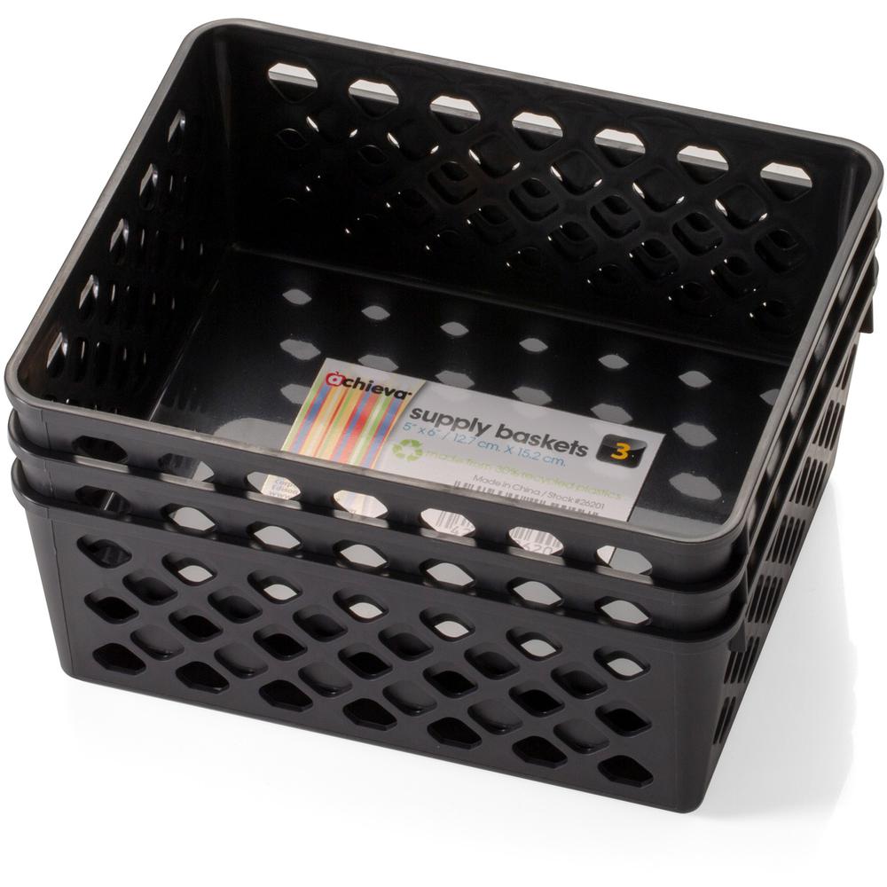 Officemate Recycled Supply Baskets, 3PK - 2.4" Height x 6.1" Width x 5" Depth - Black - Plastic. Picture 2