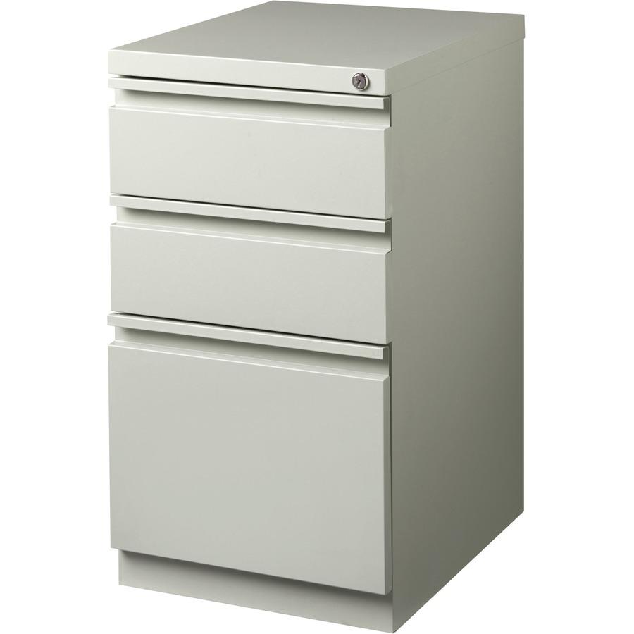 Lorell 20" Box/Box/File Mobile File Cabinet with Full-Width Pull - 15" x 20" x 27.8" - Letter - Security Lock, Recessed Handle, Ball-bearing Suspension - Light Gray - Steel - Recycled. Picture 9