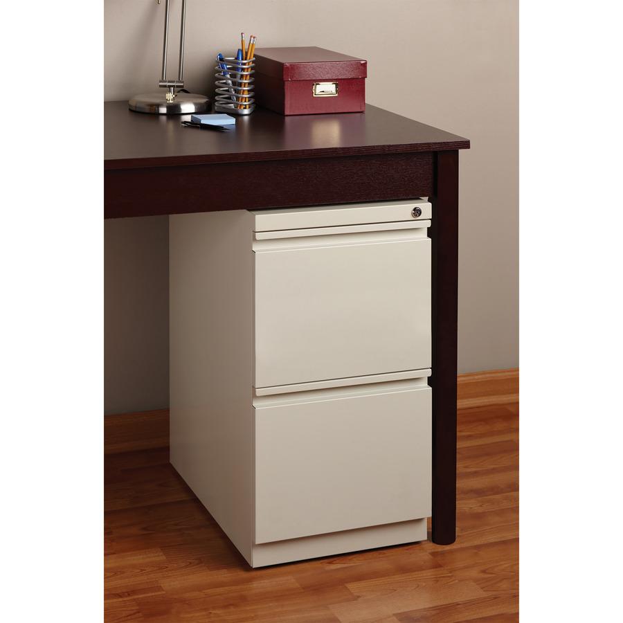 Lorell 20" File/File Mobile File Cabinet with Full-Width Pull - 15" x 20" x 27.8" - Letter - Recessed Handle, Ball-bearing Suspension, Security Lock - Putty - Steel - Recycled. Picture 13