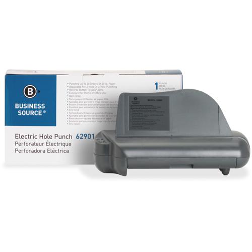 Business Source Electric Adjustable 3-hole Punch - 3 Punch Head(s) - 30 Sheet of 20lb Paper - 1/4" Punch Size - 17.8" x 5.3" x 8.3" - Gray. Picture 4