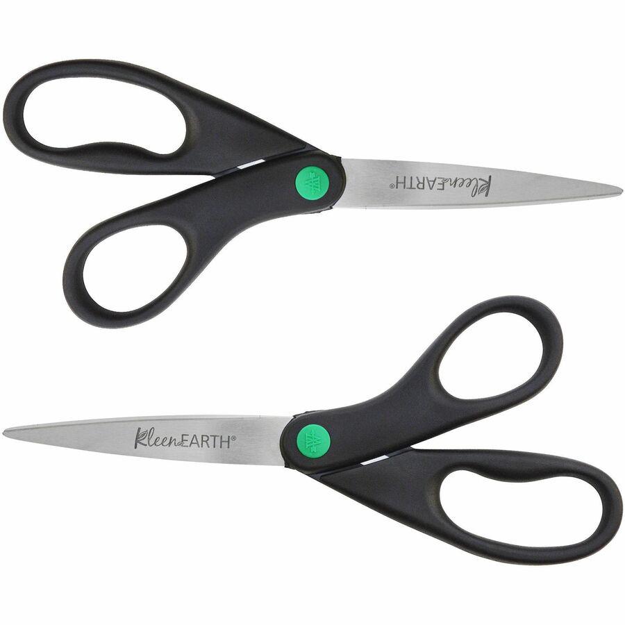 Westcott KleenEarth Hard Handle Scissors - 8" Overall Length - Straight-left/right - Stainless Steel - Black - 2 / Pack. Picture 5