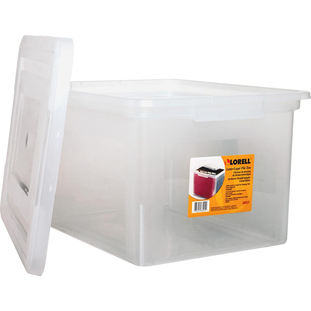 Lorell Letter/Legal Plastic File Box - External Dimensions: 14.2" Width x 18" Depth x 10.8"Height - Media Size Supported: Letter, Legal - Interlocking Closure - Stackable - Plastic - Clear - For File . Picture 3