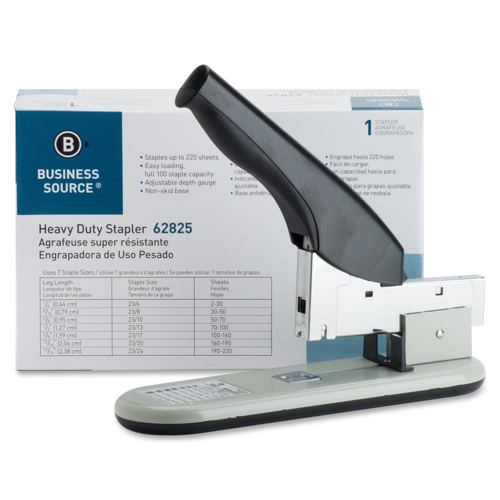 Business Source Heavy-duty Stapler - 220 Sheets Capacity - 1/4" , 1/2" , 3/8" , 5/8" , 9/16" , 13/16" , 15/16" , 7/8" , 3/4" , 5/16" Staple Size - 1 Each - Black, Putty. Picture 9