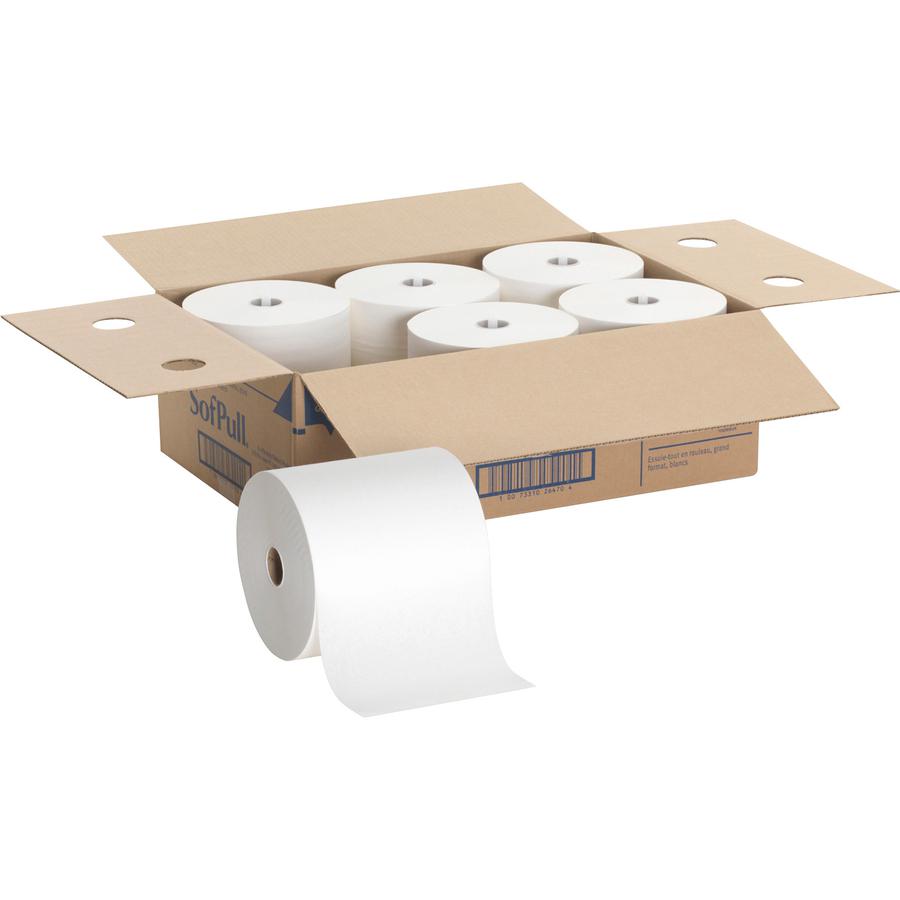 SofPull Mechanical Recycled Paper Towel Rolls - 1 Ply - 7.87" x 1000 ft - 7.80" Roll Diameter - White - 6 / Carton. Picture 7