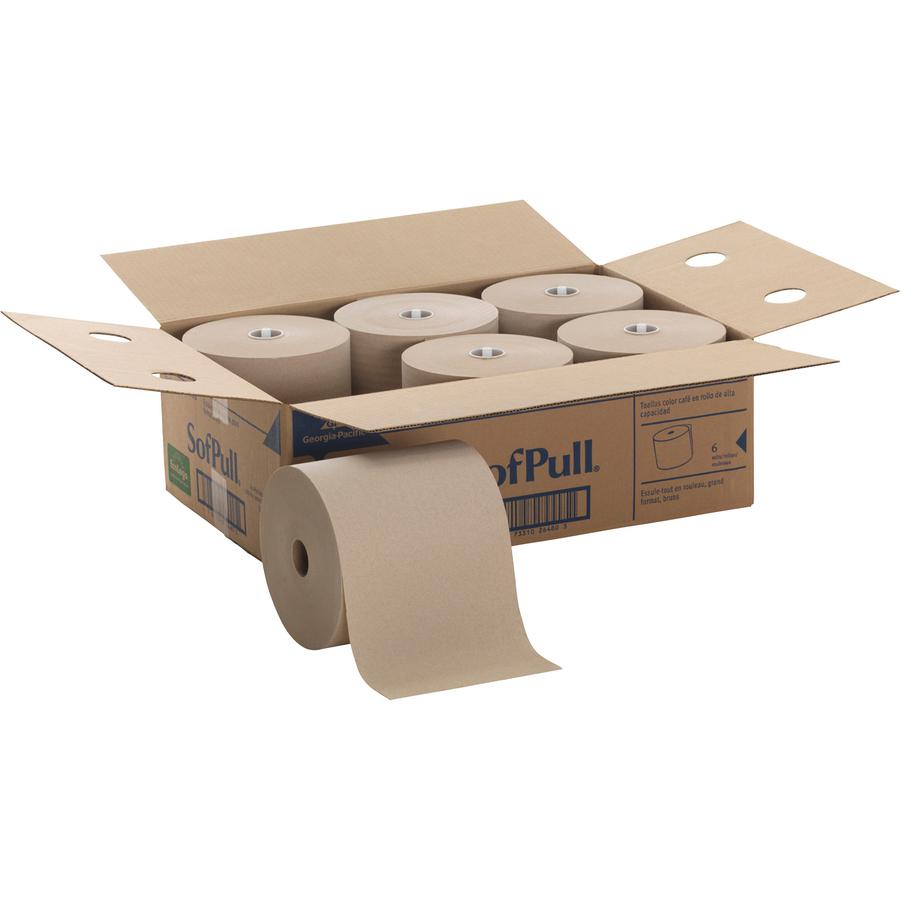 SofPull Mechanical Recycled Paper Towel Rolls - 1 Ply - 7.87" x 1000 ft - 7.80" Roll Diameter - Brown - Paper - Soft, Absorbent, Nonperforated - For Healthcare, Office Building - 6 / Carton. Picture 7