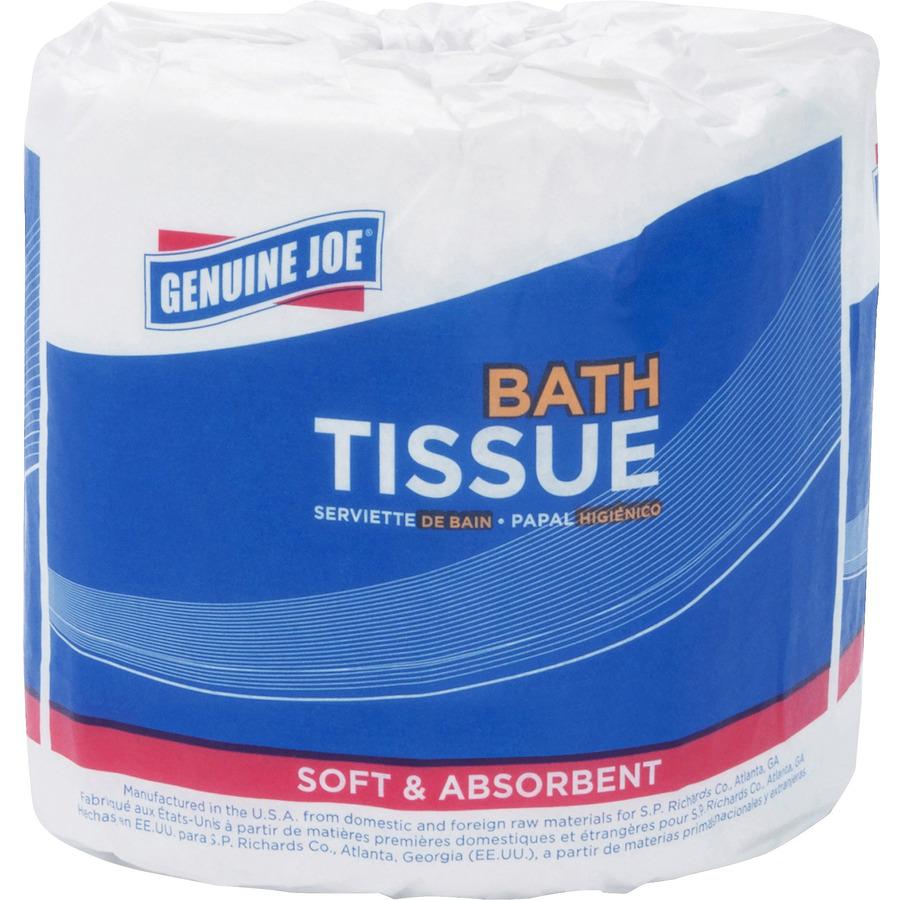 Genuine Joe Embossed Roll Bath Tissue - 2 Ply - 4" x 4" - 550 Sheets/Roll - 1.63" Core - White - 80 / Carton. Picture 11