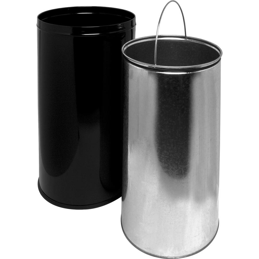 Genuine Joe Push Open Round Top Receptacle - 12 gal Capacity - Round - 29.2" Height x 14.8" Diameter - Black, Silver - 1 Each. Picture 6