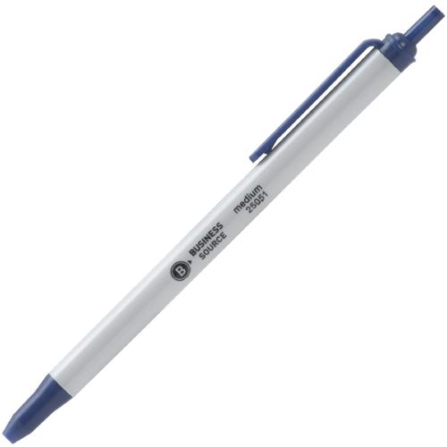 Business Source Retractable Ballpoint Pens - Medium Pen Point - Retractable - Blue - Gray Barrel - 1 Dozen. Picture 2