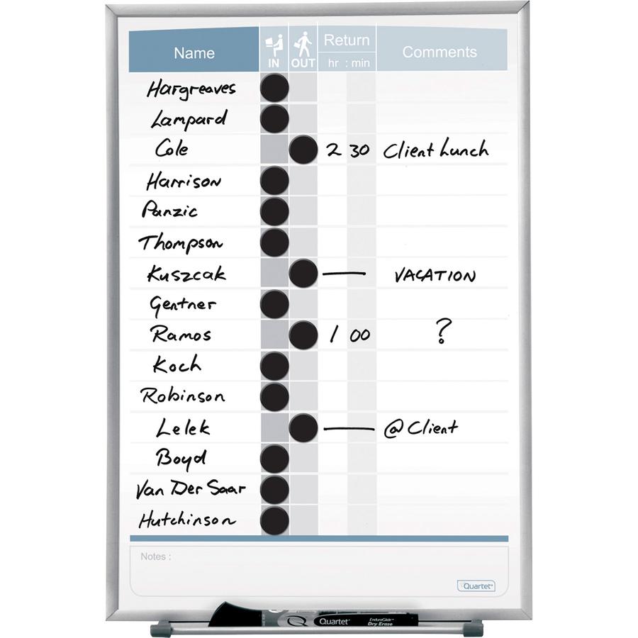 Quartet Matrix 15-employee In/Out Board - 16" Height x 11" Width - White Natural Cork Surface - Magnetic, Durable - Silver Frame - 1 Each. Picture 2