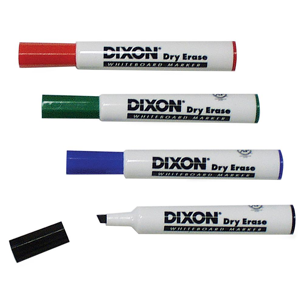 Dixon Wedge Tip Dry Erase Markers - Wedge Marker Point Style - Yellow, Red, Blue, Orange, Green, Violet, Brown, Black - White Barrel - 8 / Pack. Picture 4