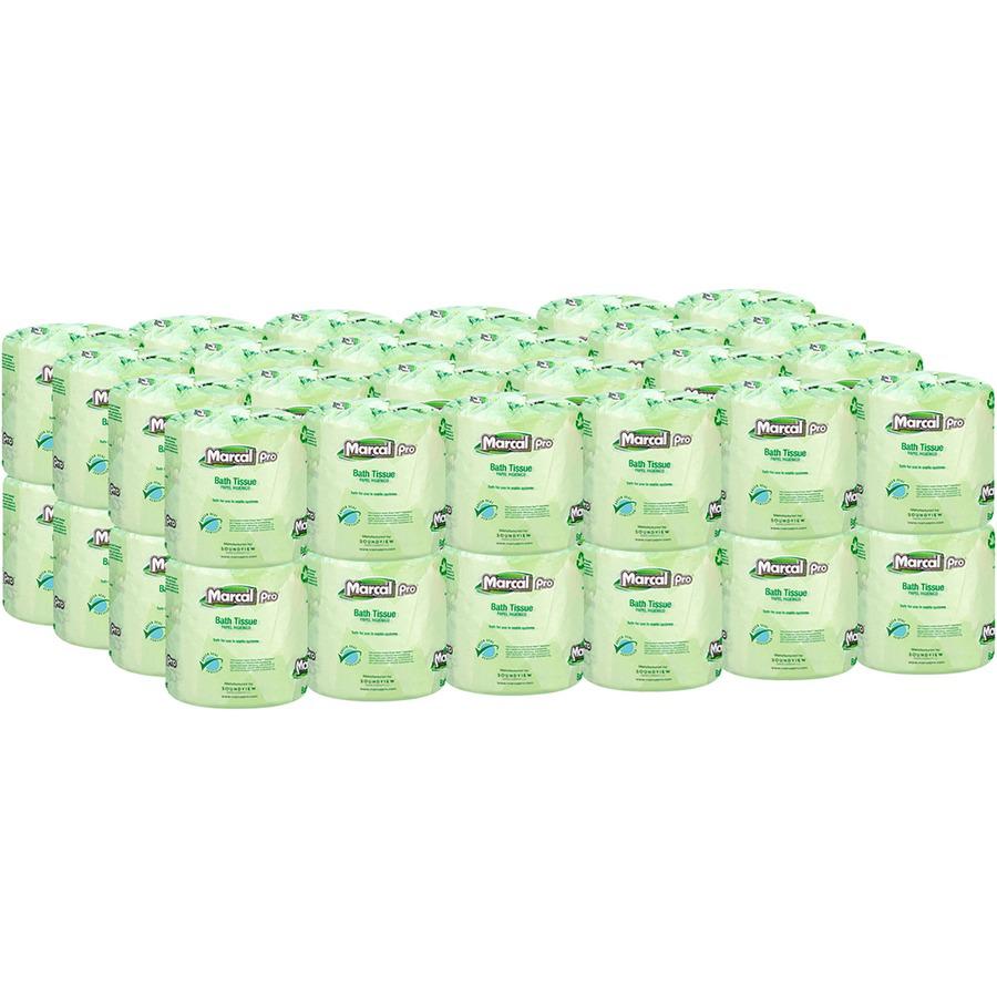 Marcal Pro 100% Recycled Bathroom Tissue - 2 Ply - 4" x 4" - 500 Sheets/Roll - White - 48 / Carton. Picture 4
