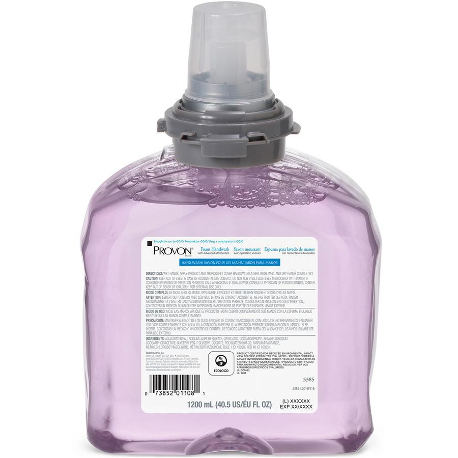 Provon TFX Refill Moisturizer Foam Handwash - Cranberry ScentFor - 40.6 fl oz (1200 mL) - Pump Bottle Dispenser - Kill Germs - Skin - Moisturizing - Purple - Rich Lather, Bio-based - 2 / Carton. Picture 4