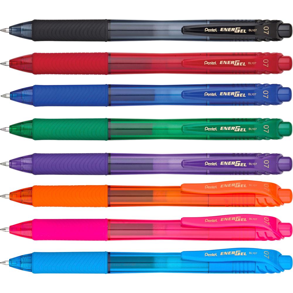 EnerGel EnerGel-X Retractable Gel Pens - Medium Pen Point - 0.7 mm Pen Point Size - Refillable - Retractable - Assorted Gel-based Ink - Assorted Barrel - Metal Tip - 8 / Pack. Picture 3