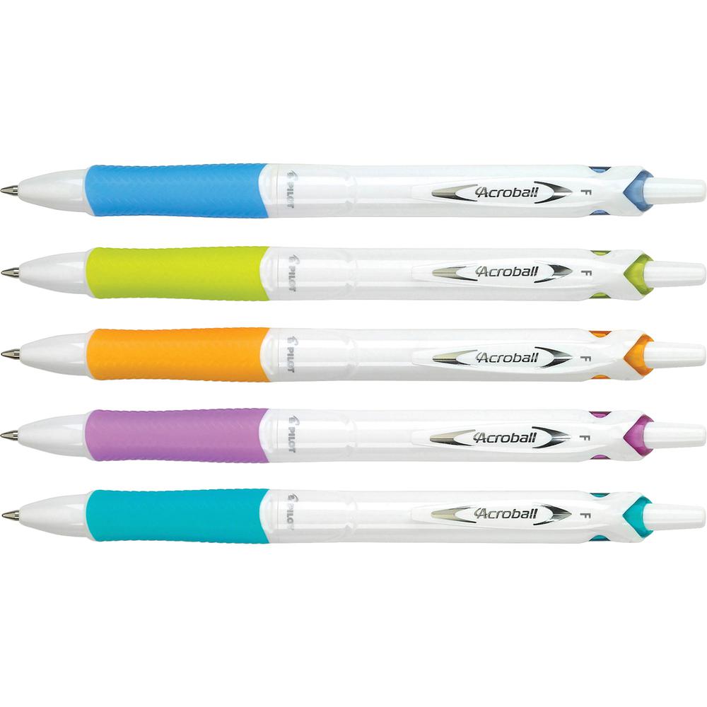 Pilot Acroball .7mm Retractable Pens - Fine Pen Point - 0.7 mm Pen Point Size - Refillable - Retractable - Black Advanced Ink Ink - White Barrel - Tungsten Carbide Tip - 5 / Pack. Picture 2