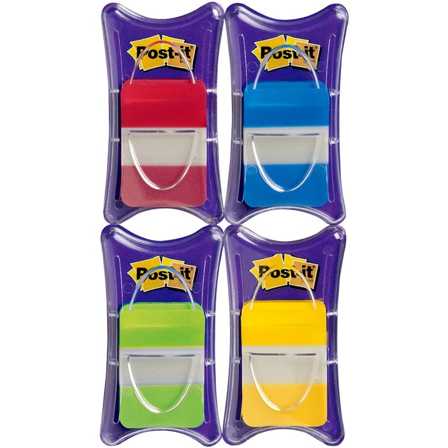 Post-it&reg; Tabs - 100 Write-on Tab(s) - 1" Tab Height x 1.50" Tab Width - Red, Blue, Green, Yellow Tab(s) - Tear Resistant, Wear Resistant, Repositionable, Durable - 100 / Pack. Picture 3