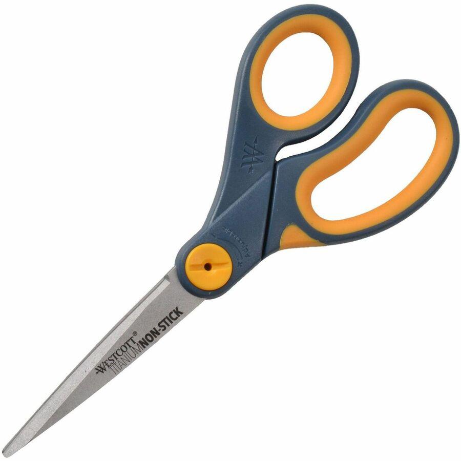 Westcott 8" Titanium Nonstick Straight Scissors - 3.25" Cutting Length - 8" Overall Length - Straight-left/right - Titanium - Pointed Tip - Yellow - 3 / Pack. Picture 6
