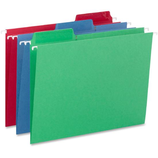 Smead FasTab 1/3 Tab Cut Letter Recycled Hanging Folder - 8 1/2" x 11" - Top Tab Location - Assorted Position Tab Position - Blue, Green, Red - 10% Paper Recycled - 18 / Box. Picture 3