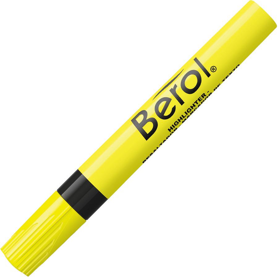 Berol Chisel Tip Water-based Highlighters - Chisel Marker Point Style - Fluorescent Yellow Water Based Ink - Fluorescent Yellow Barrel - 1 Dozen. Picture 3
