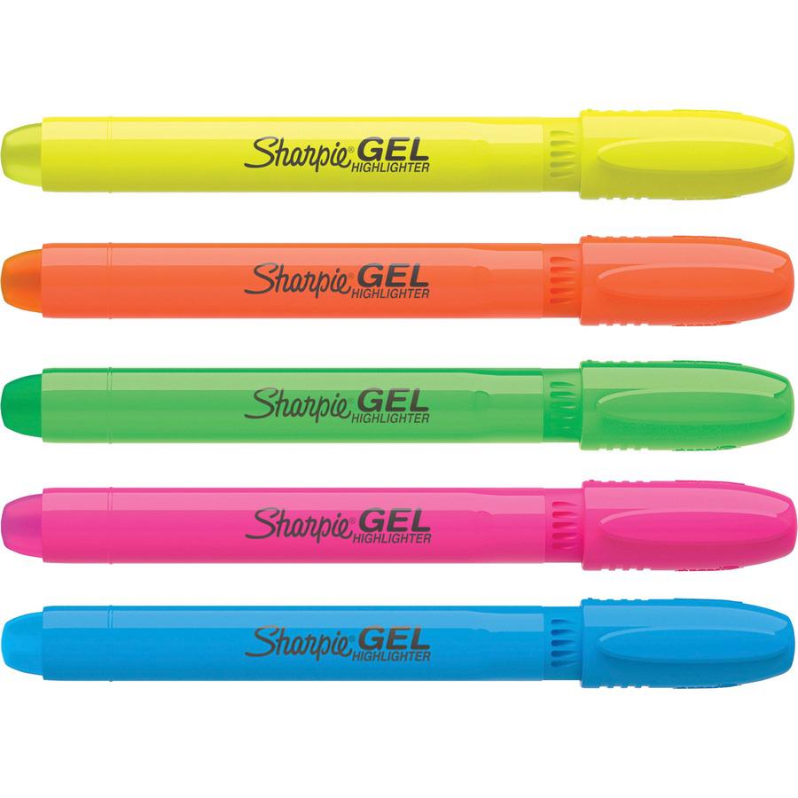 Sharpie Gel Highlighter - Bullet Marker Point Style - Fluorescent Blue, Fluorescent Green, Fluorescent Orange, Fluorescent Pink, Fluorescent Yellow Gel-based Ink - 5 / Set. Picture 3