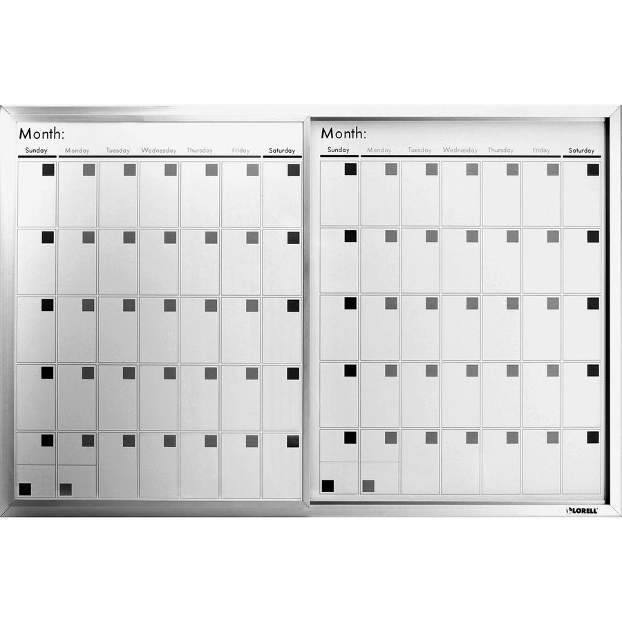Lorell Magnetic Dry-Erase Calendar Board - 36" (3 ft) Width x 24" (2 ft) Height - Frost Surface - Rectangle - Magnetic - Stain Resistant - Assembly Required - 1 Each. Picture 3