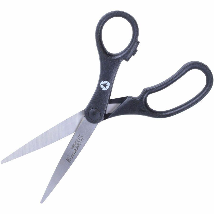 Westcott KleenEarth 8" Basic Recycled Straight Scissors - 8" Overall Length - Straight - Stainless Steel - Black - 3 / Pack. Picture 5