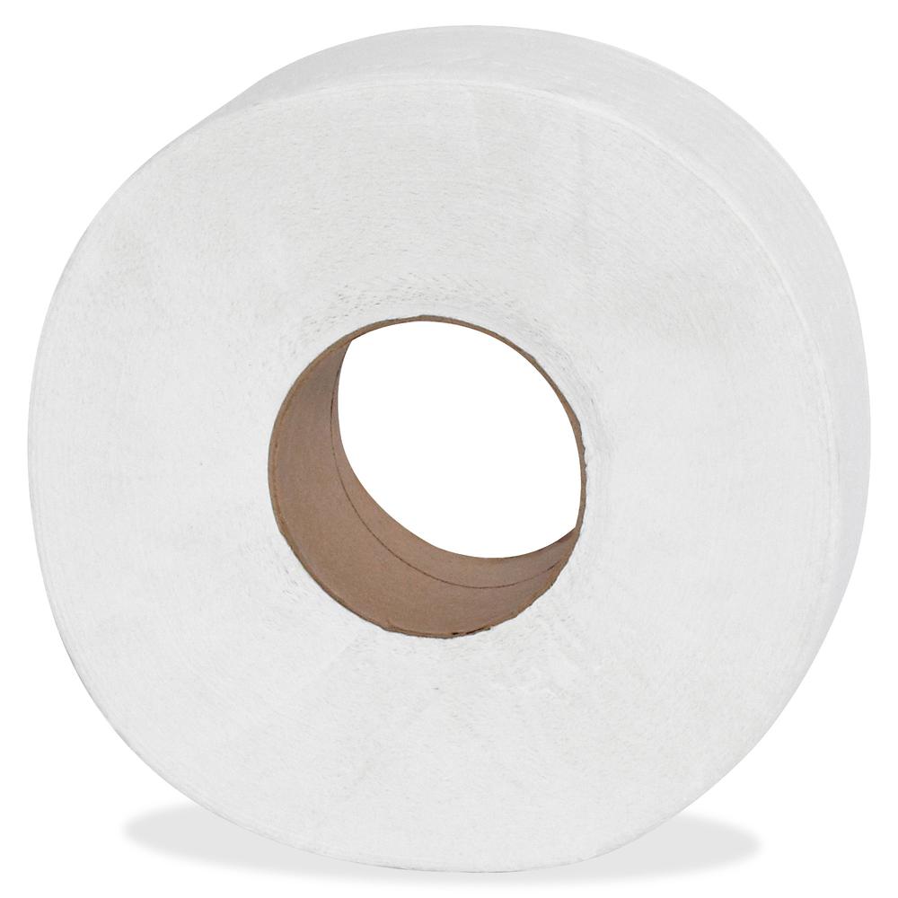 Genuine Joe 2-ply Jumbo Roll Dispnsr Bath Tissue - 2 Ply - 3.25" x 1000 ft - 9" Roll Diameter - White - Nonperforated, Unscented - 12 / Carton. Picture 4