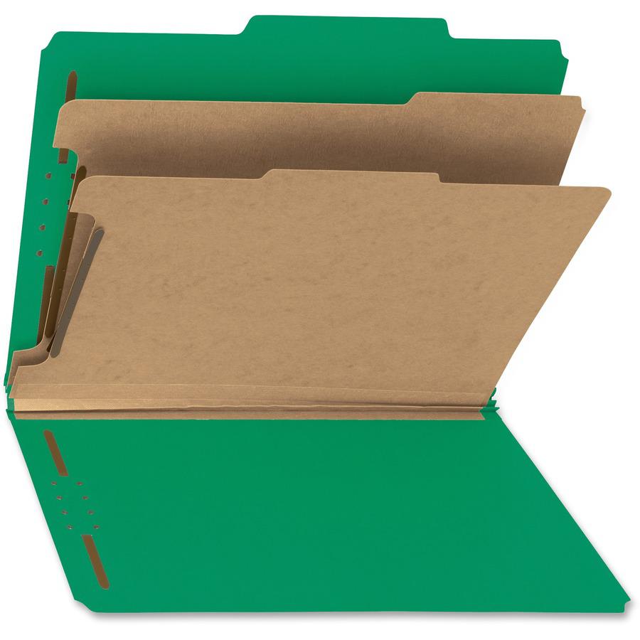 Smead 2/5 Tab Cut Letter Recycled Classification Folder - 8 1/2" x 11" - 2" Expansion - 6 x 2K Fastener(s) - Top Tab Location - Right of Center Tab Position - 2 Divider(s) - Pressboard - Green - 100% . Picture 10