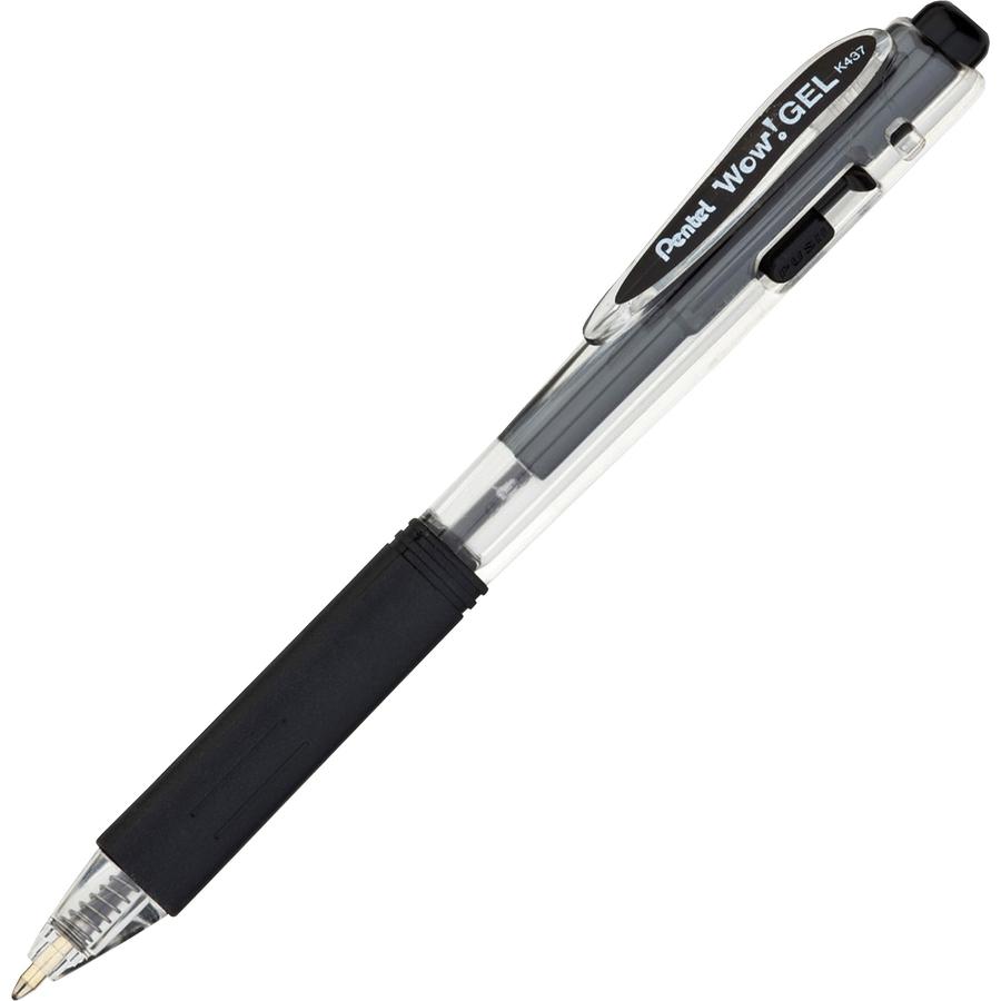 Pentel Wow! Gel Pens - Medium Pen Point - Retractable - Black Gel-based Ink - Transparent Black Barrel - 24 / Pack. Picture 2