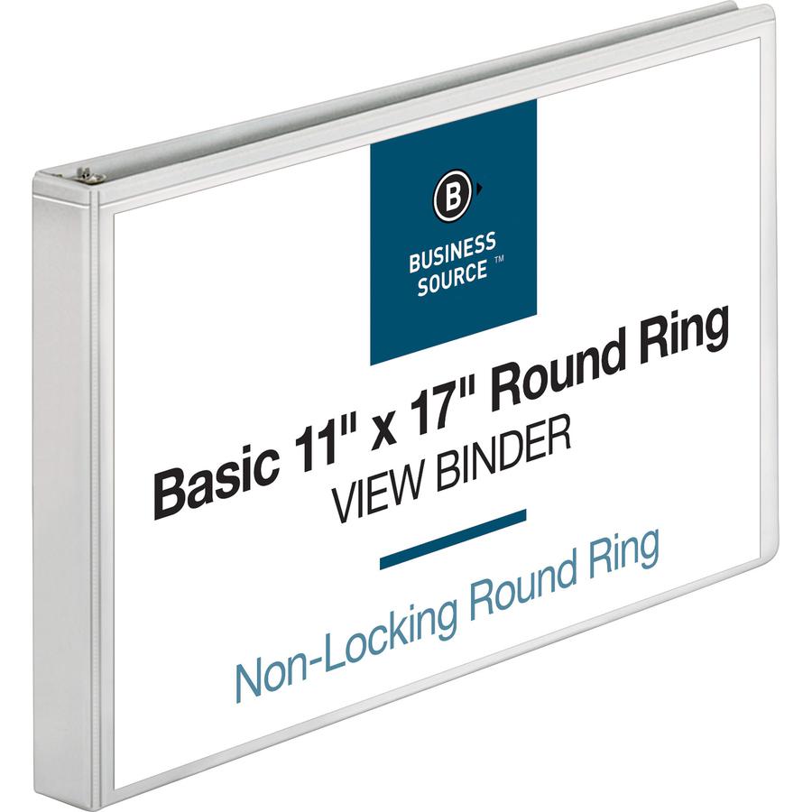 Business Source Tabloid-size Round Ring Reference Binder - 1" Binder Capacity - Tabloid - 11" x 17" Sheet Size - Round Ring Fastener(s) - White - Durable, Clear Overlay - 1 Each. Picture 4