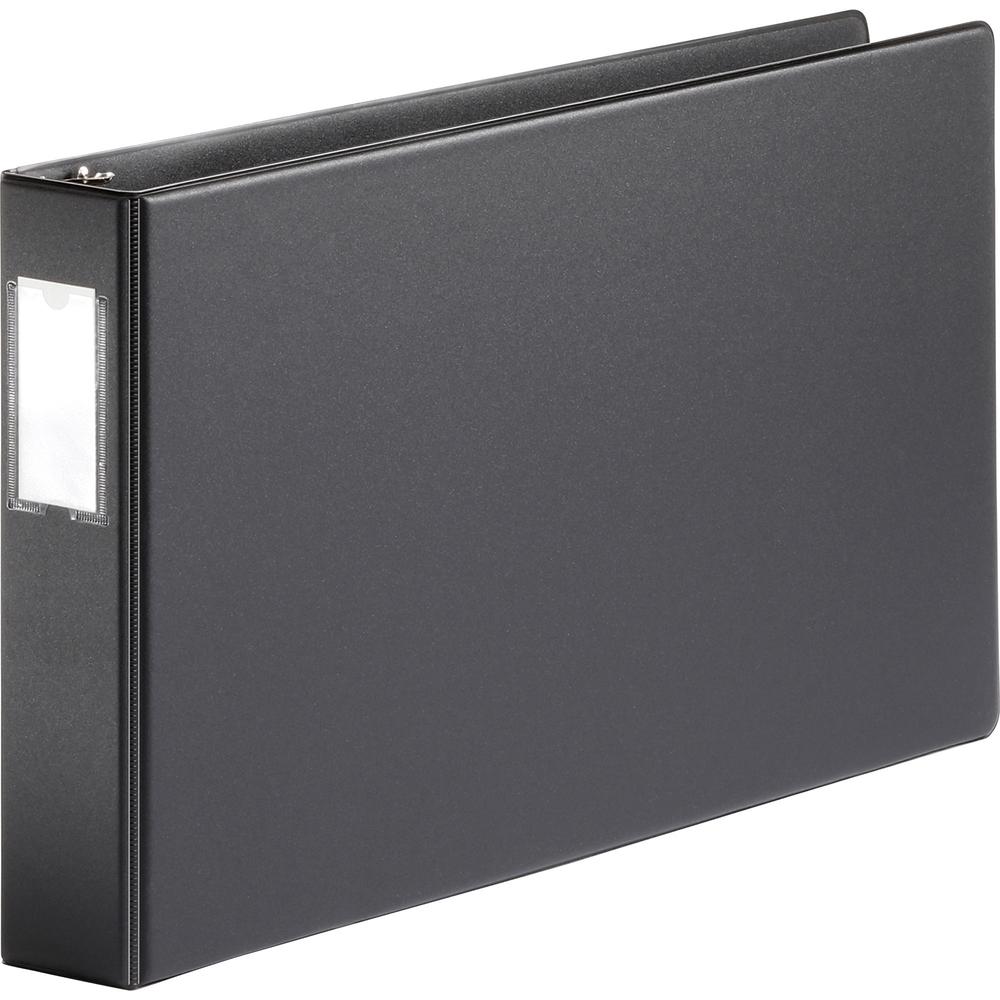 Business Source Tabloid-size Round Ring Reference Binder - 2" Binder Capacity - Tabloid - 11" x 17" Sheet Size - Round Ring Fastener(s) - Black - Recycled - Durable, Label Holder - 1 Each. Picture 15