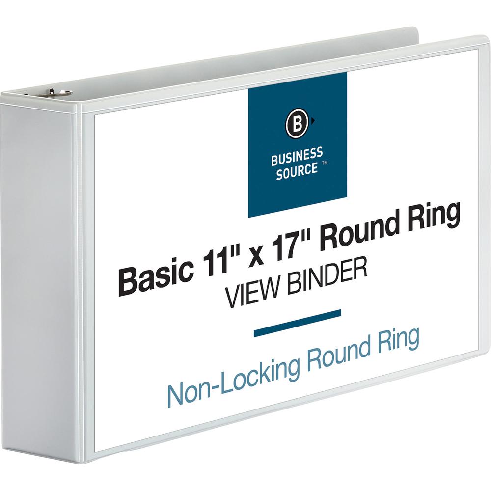 Business Source Tabloid-size Round Ring Reference Binder - 3" Binder Capacity - Tabloid - 11" x 17" Sheet Size - Round Ring Fastener(s) - White - Durable, Clear Overlay - 1 Each. Picture 6